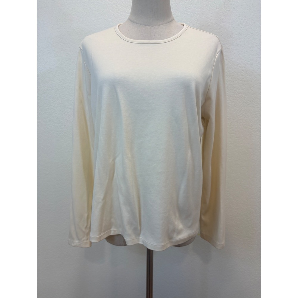 L.L. Bean Long Sleeve Tee‎ Womens XL Petite Cream Supima Cotton Crewneck Layer